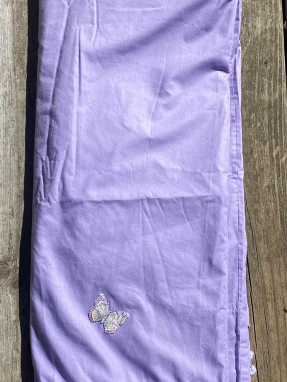 Handmade Embroidered Butterfly Curtain w/Satin Ribbon Trim Pastel Purple 48 x 82 - Picture 2 of 6
